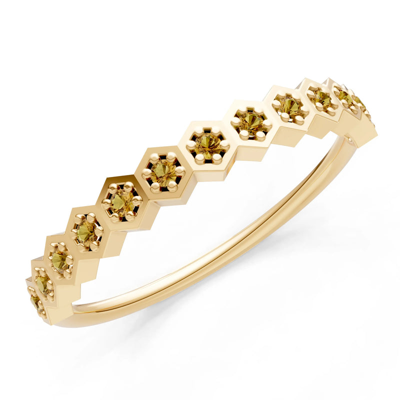 Citrine Dainty Hex Cell Pavé Round Cut Half Band