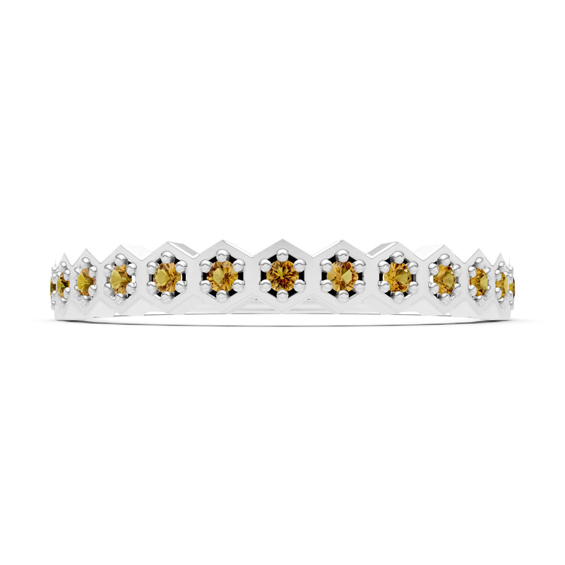Dainty Hex Cell Round Gemstone Pavé Half Band