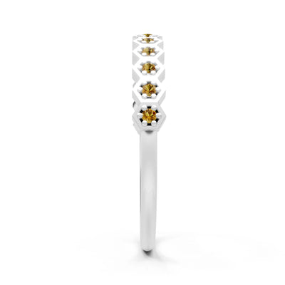 Dainty Hex Cell Round Gemstone Pavé Half Band