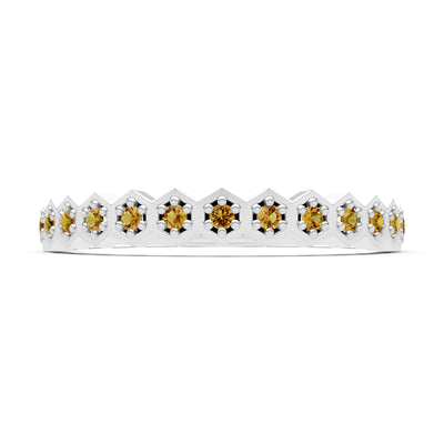 Citrine Dainty Hex Cell Pavé Round Cut Half Band