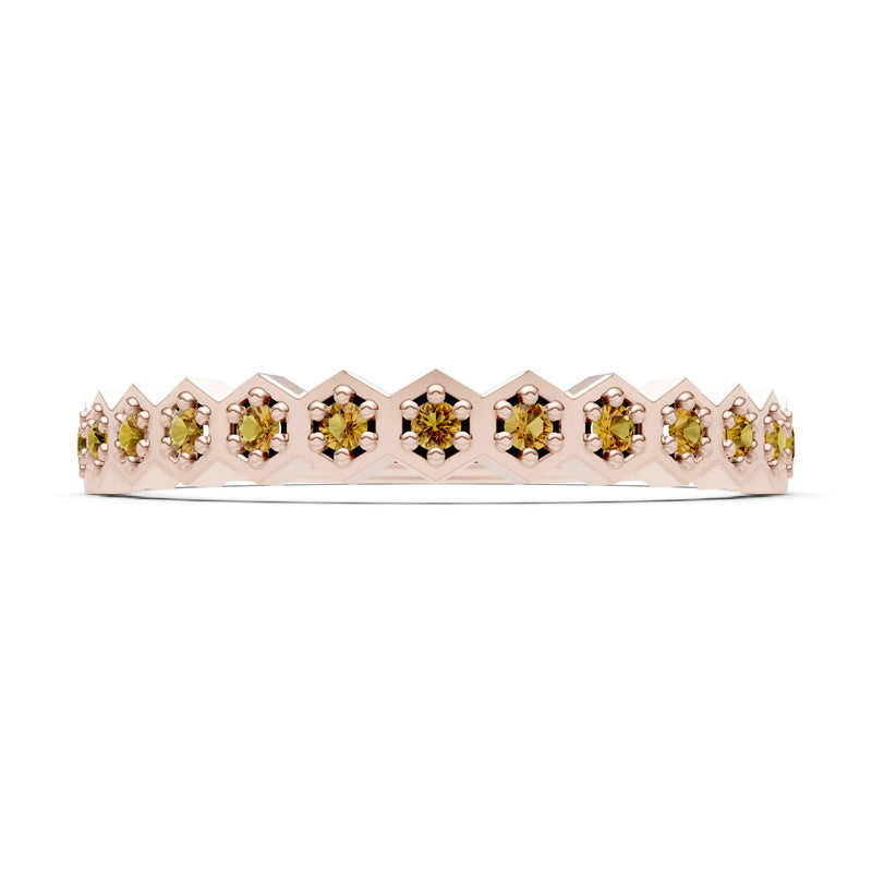Dainty Hex Cell Round Gemstone Pavé Half Band