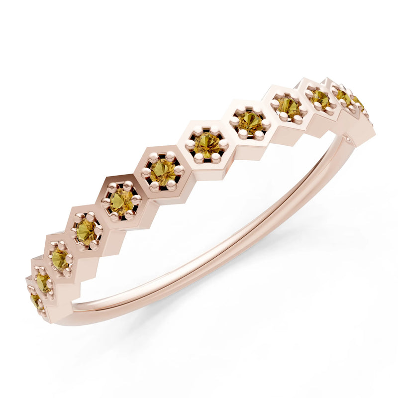 Citrine Dainty Hex Cell Pavé Round Cut Half Band