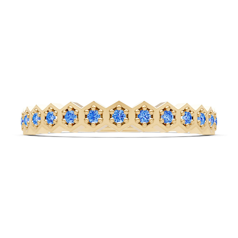 Dainty Hex Cell Round Gemstone Pavé Half Band