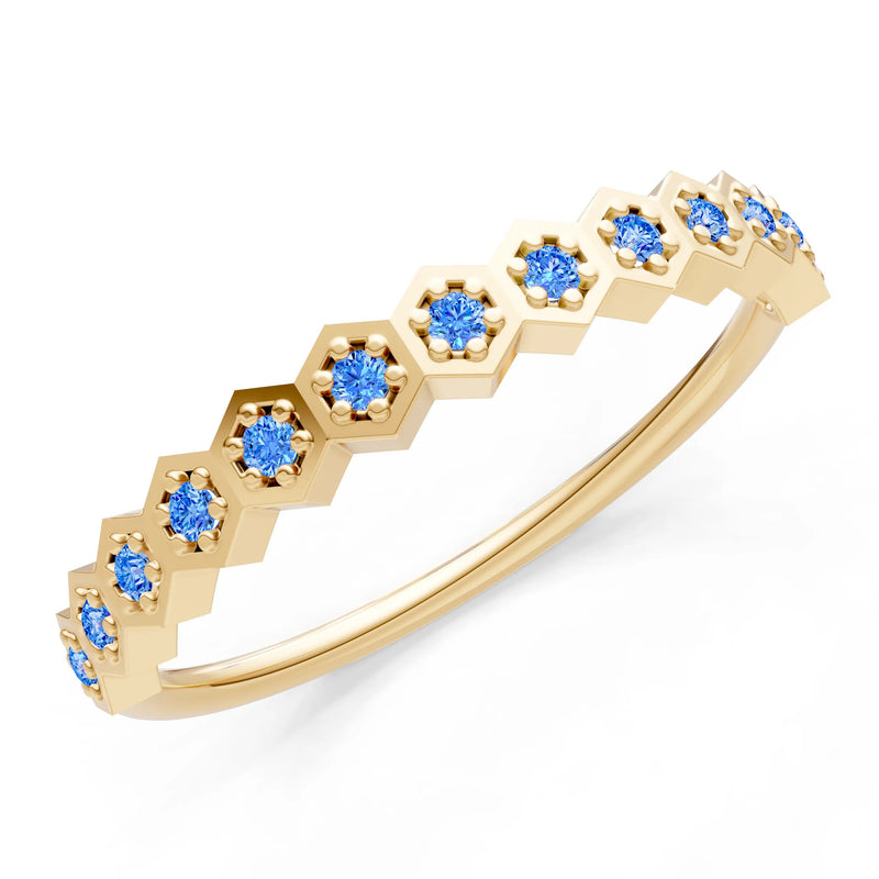 Dainty Hex Cell Round Gemstone Pavé Half Band