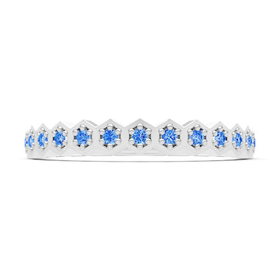 Dainty Hex Cell Round Gemstone Pavé Half Band