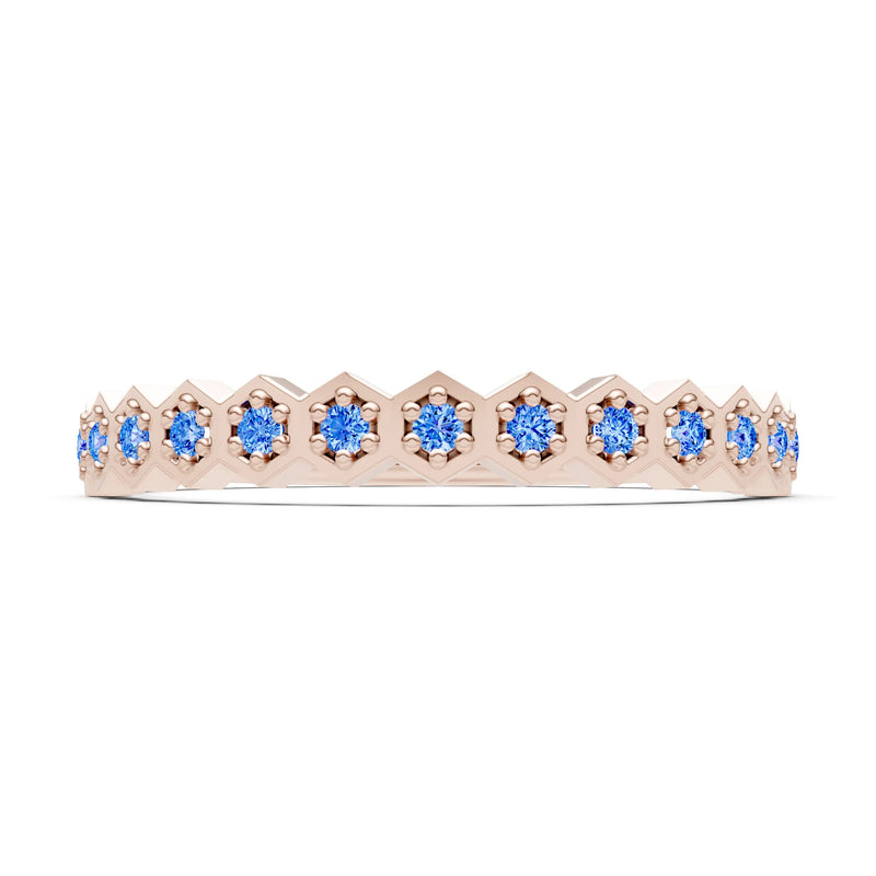 Dainty Hex Cell Round Gemstone Pavé Half Band