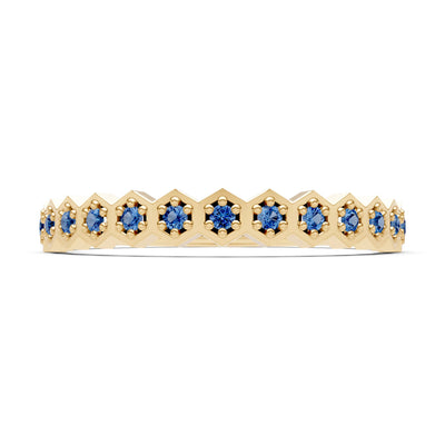Dainty Hex Cell Round Gemstone Pavé Half Band