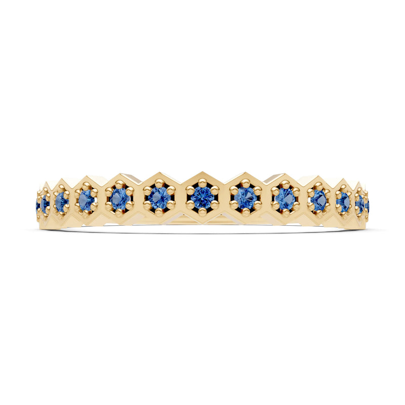 Dainty Hex Cell Round Gemstone Pavé Half Band