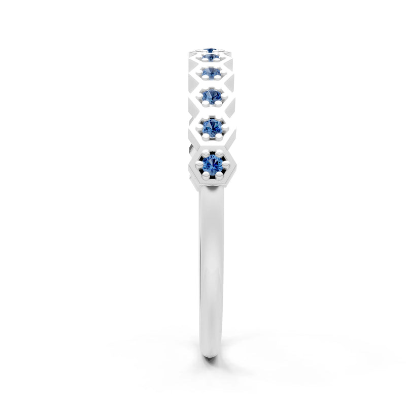 Dainty Hex Cell Round Gemstone Pavé Half Band