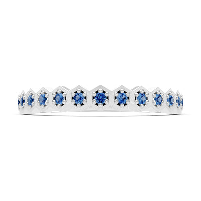 London Blue Topaz Dainty Hex Cell Pavé Round Cut Half Band