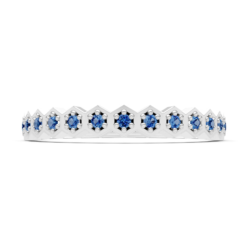 London Blue Topaz Dainty Hex Cell Pavé Round Cut Half Band