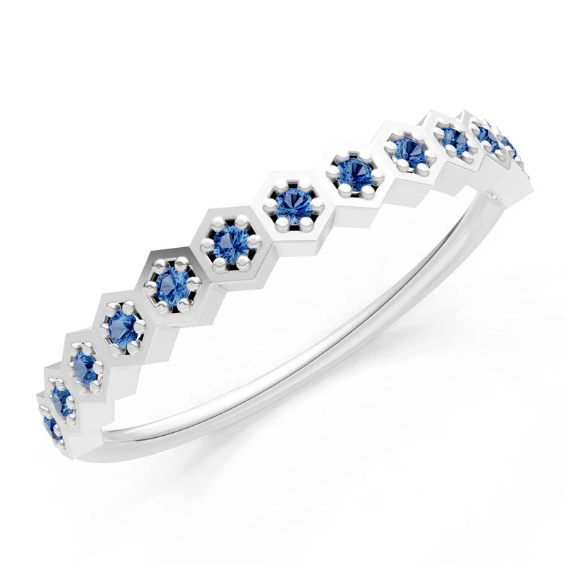 London Blue Topaz Dainty Hex Cell Pavé Round Cut Half Band