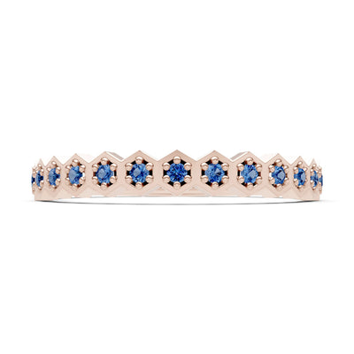 London Blue Topaz Dainty Hex Cell Pavé Round Cut Half Band