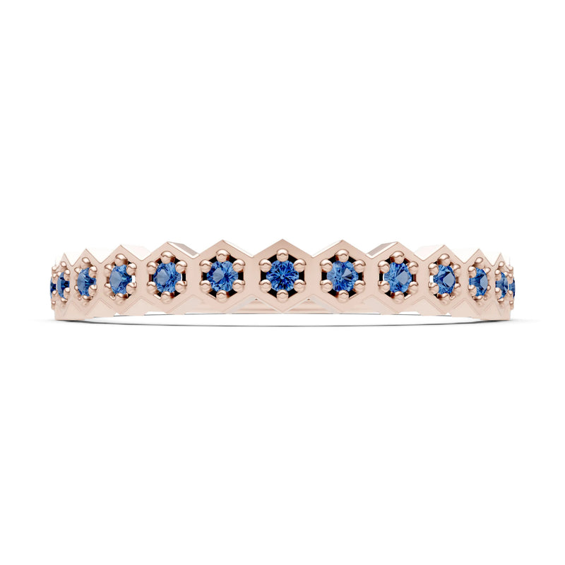 London Blue Topaz Dainty Hex Cell Pavé Round Cut Half Band