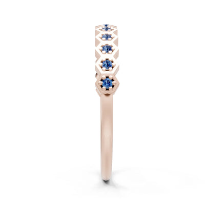 Dainty Hex Cell Round Gemstone Pavé Half Band