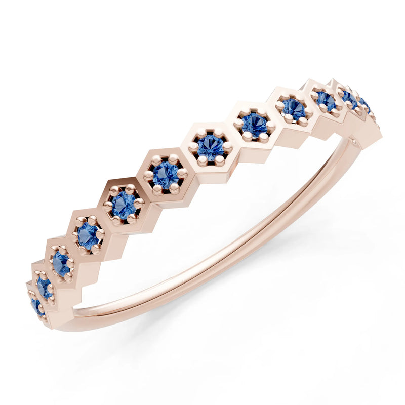 Dainty Hex Cell Round Gemstone Pavé Half Band