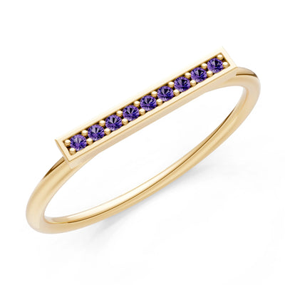 Amethyst Dainty Slim Bar Pavé Round Cut Half Band