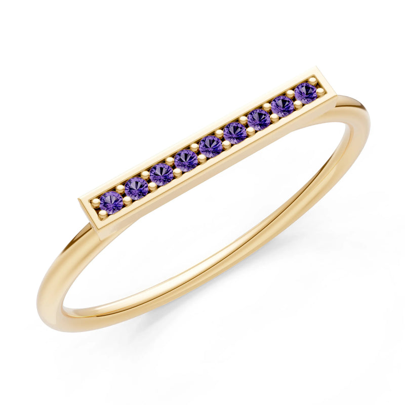 Amethyst Dainty Slim Bar Pavé Round Cut Half Band