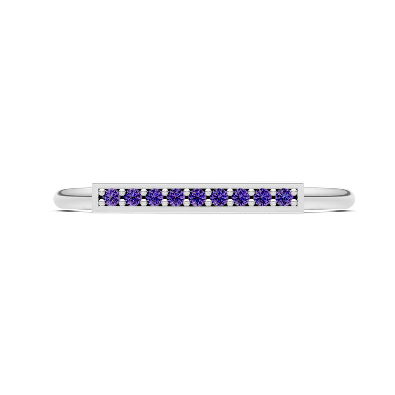 Dainty Slim Bar Round Gemstone Pavé Half Band