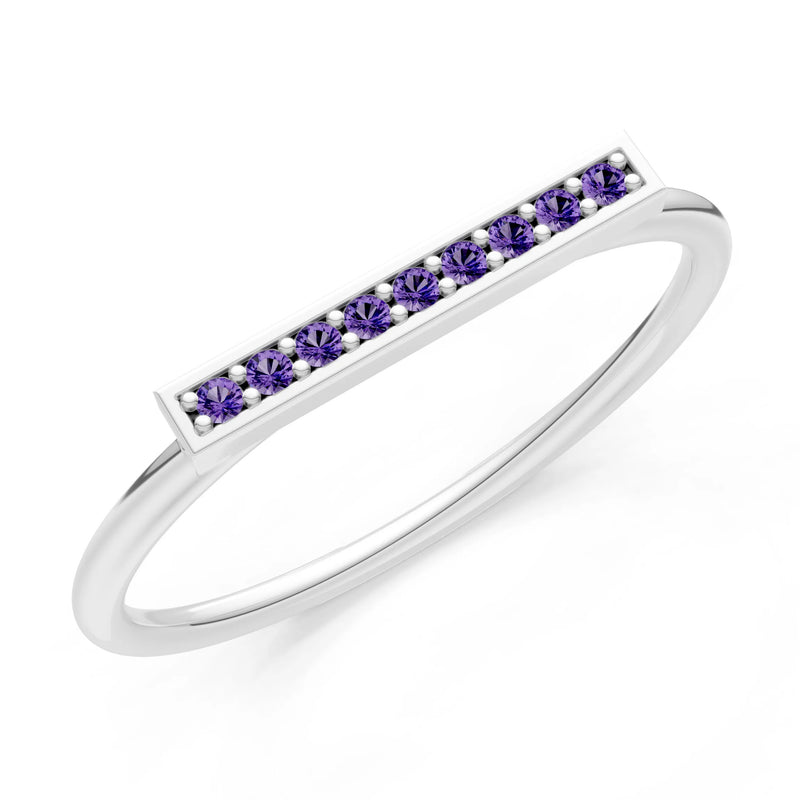 Amethyst Dainty Slim Bar Pavé Round Cut Half Band