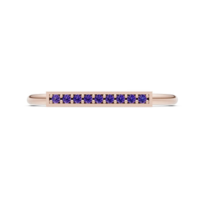 Amethyst Dainty Slim Bar Pavé Round Cut Half Band