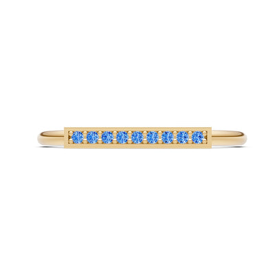 Swiss Blue Topaz Dainty Slim Bar Pavé Round Cut Half Band
