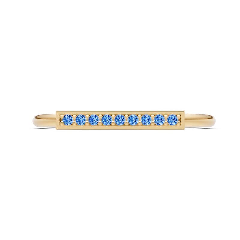 Swiss Blue Topaz Dainty Slim Bar Pavé Round Cut Half Band