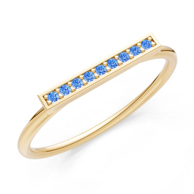 Swiss Blue Topaz Dainty Slim Bar Pavé Round Cut Half Band