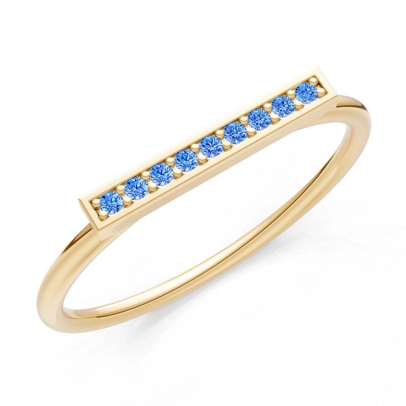 Swiss Blue Topaz Dainty Slim Bar Pavé Round Cut Half Band