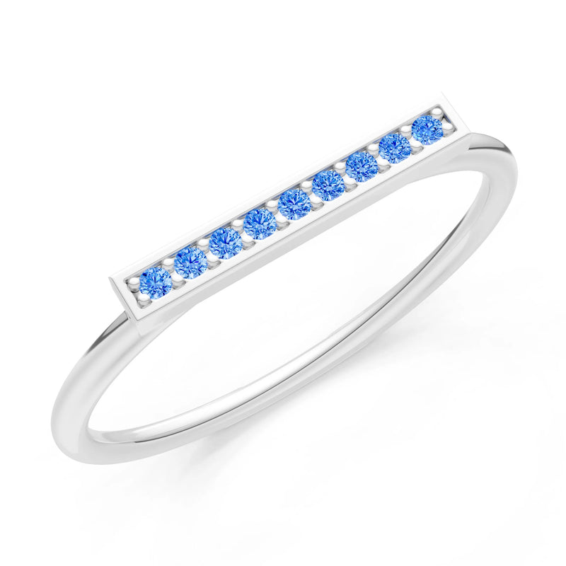 Swiss Blue Topaz Dainty Slim Bar Pavé Round Cut Half Band
