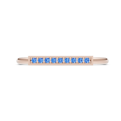 Swiss Blue Topaz Dainty Slim Bar Pavé Round Cut Half Band