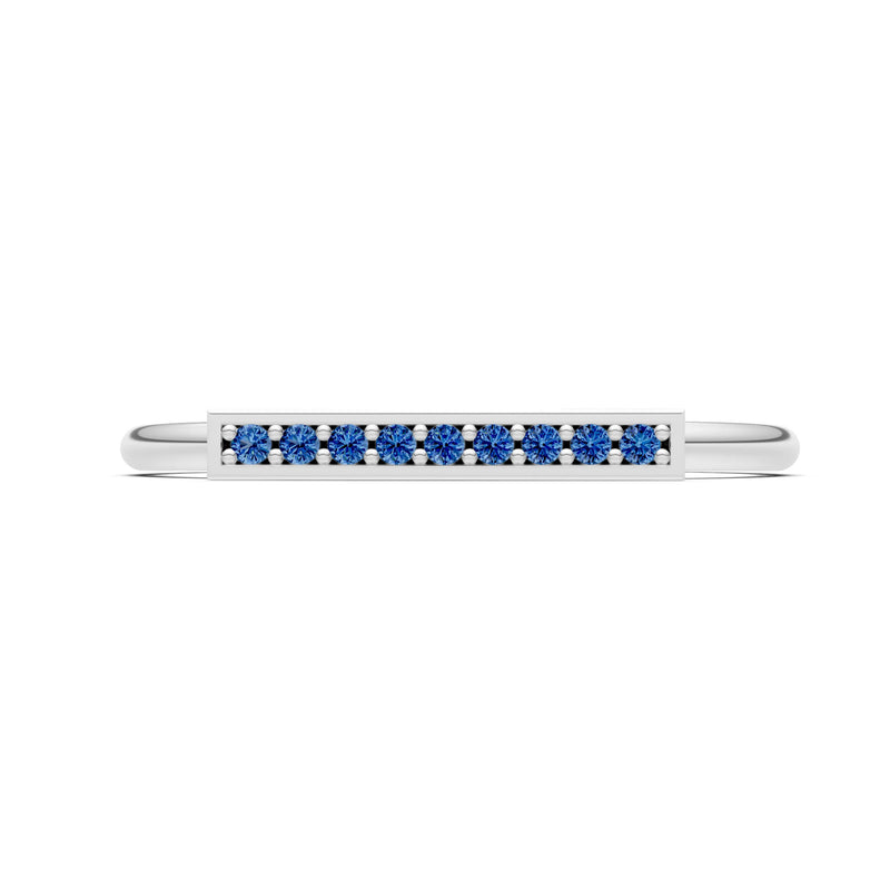 London Blue Topaz Dainty Slim Bar Pavé Round Cut Half Band