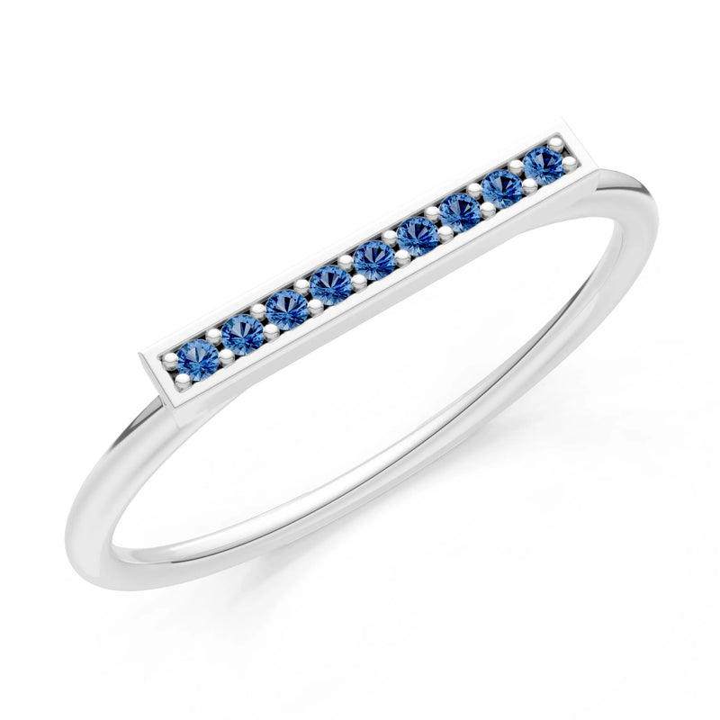 London Blue Topaz Dainty Slim Bar Pavé Round Cut Half Band