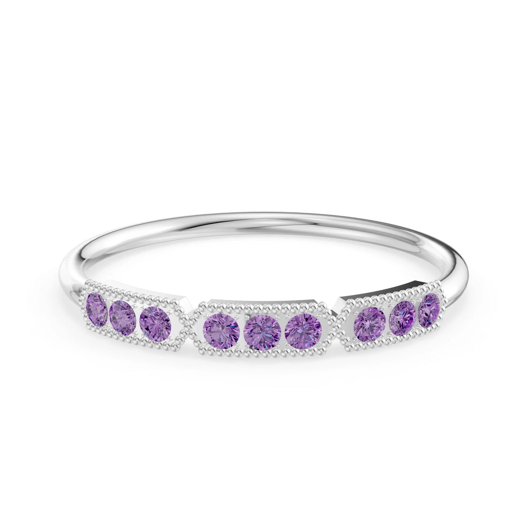 Amethyst Dainty Round Cut Tri-Cluster Tiara Contour Ring – Peora