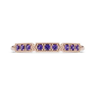 Amethyst Dainty Round Cut Tri-Cluster Tiara Contour Ring