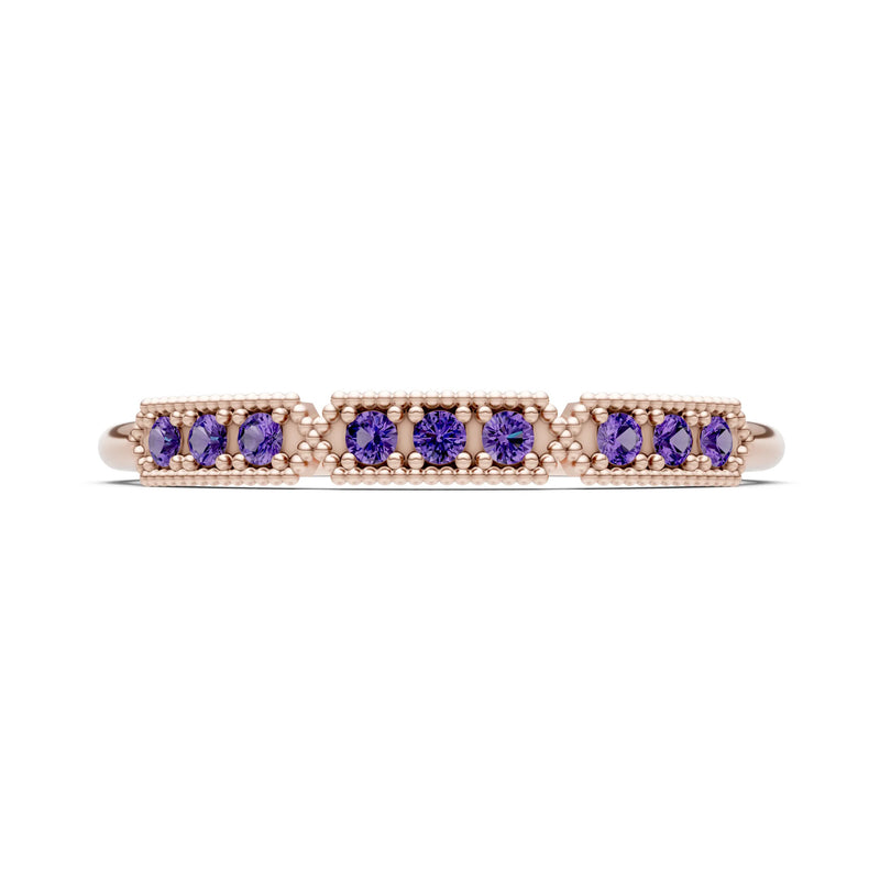 Amethyst Dainty Round Cut Tri-Cluster Tiara Contour Ring