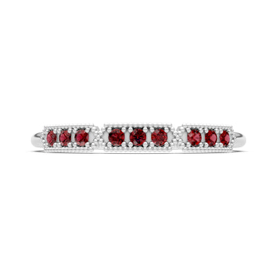 Garnet Dainty Round Cut Tri-Cluster Tiara Contour Ring