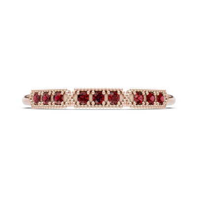 Garnet Dainty Round Cut Tri-Cluster Tiara Contour Ring