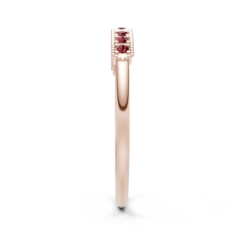 Garnet Dainty Round Cut Tri-Cluster Tiara Contour Ring