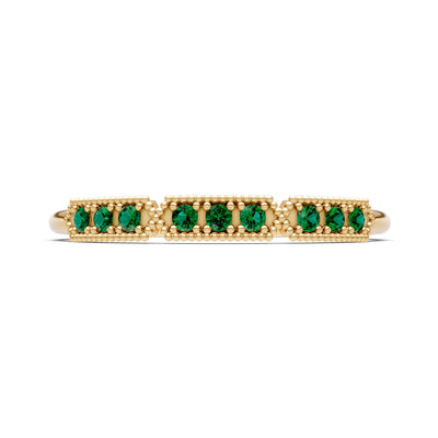 Emerald Dainty Round Cut Tri-Cluster Tiara Contour Ring
