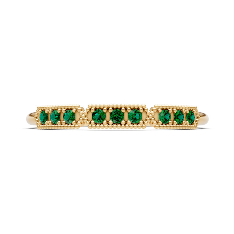 Emerald Dainty Round Cut Tri-Cluster Tiara Contour Ring