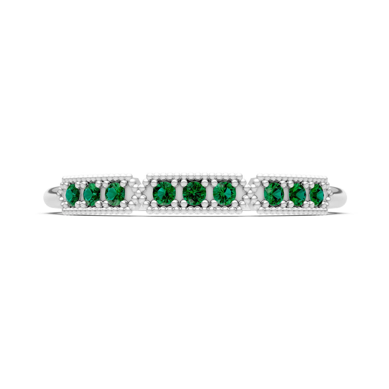 Emerald Dainty Round Cut Tri-Cluster Tiara Contour Ring