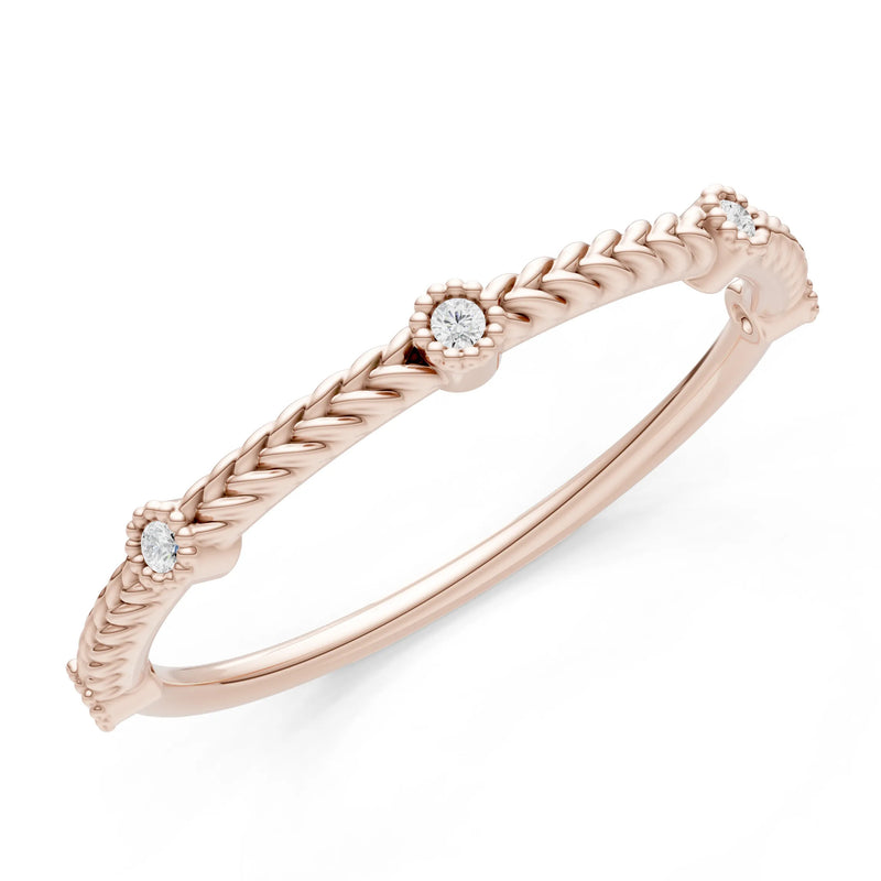 Dainty Woven Band Round Gemstone Braided Metal with Accents