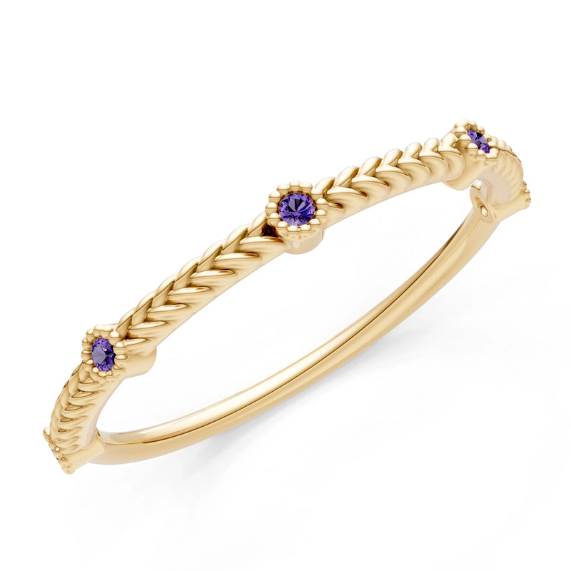 Dainty Woven Band Round Gemstone Braided Metal with Accents
