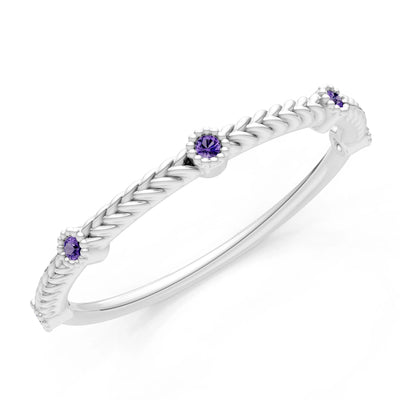 Dainty Woven Band Round Gemstone Braided Metal with Accents