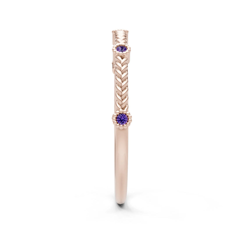 Amethyst Dainty Woven Band Braided Metal with Accents