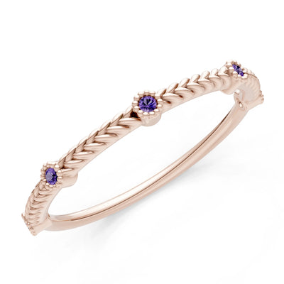 Dainty Woven Band Round Gemstone Braided Metal with Accents