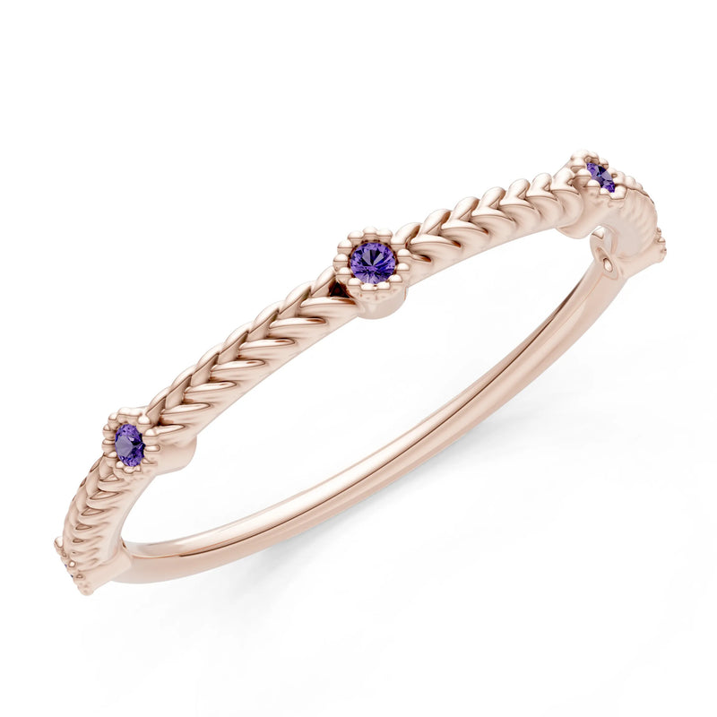 Amethyst Dainty Woven Band Braided Metal with Accents