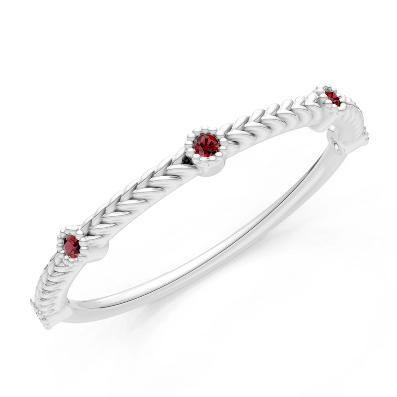 Dainty Woven Band Round Gemstone Braided Metal with Accents