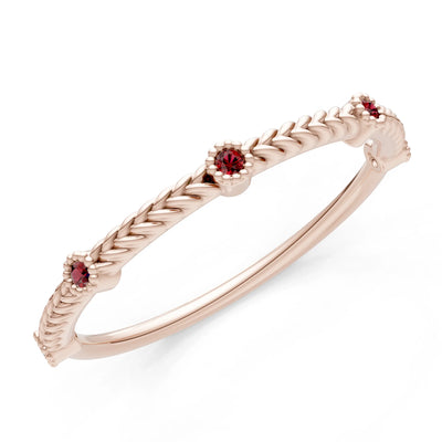Dainty Woven Band Round Gemstone Braided Metal with Accents